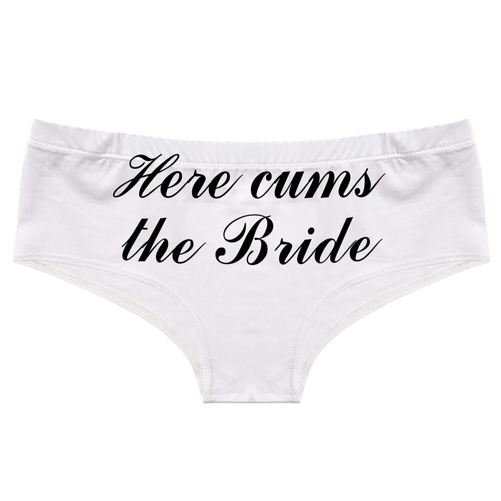 2158 Bachelorette Bridal Hipster Panties- Here Cums the Bride Gifts, L